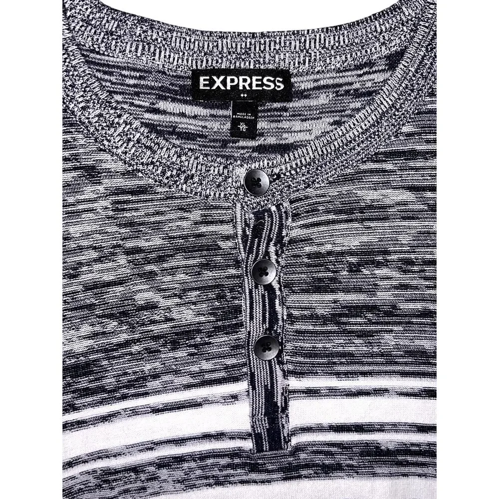 Express Striped Knit Sweater - Henley Neck Black/White - Size Men XL